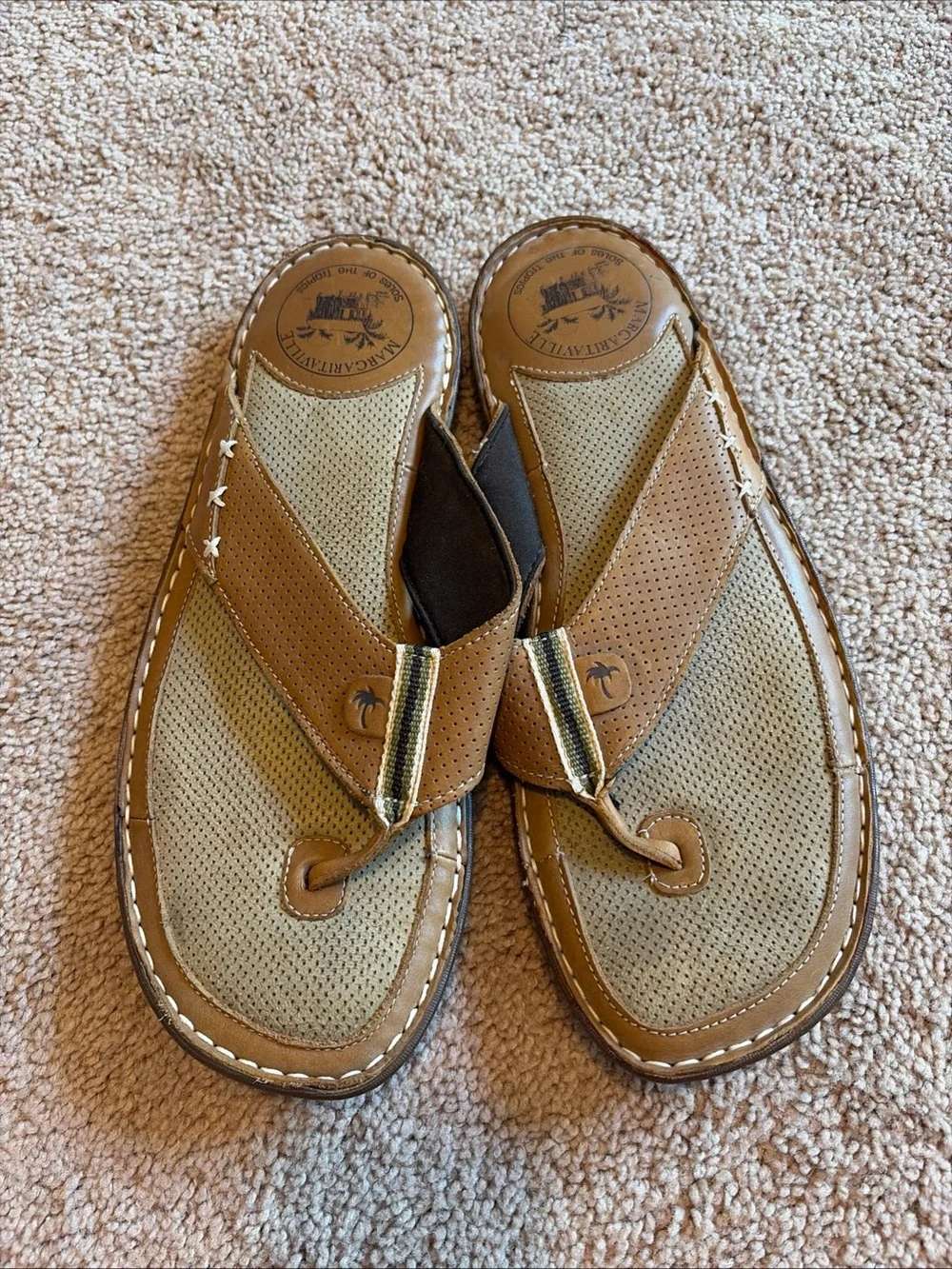 Margaritaville Men's Size 13 Brown Leather Slides Sandals Cushioned